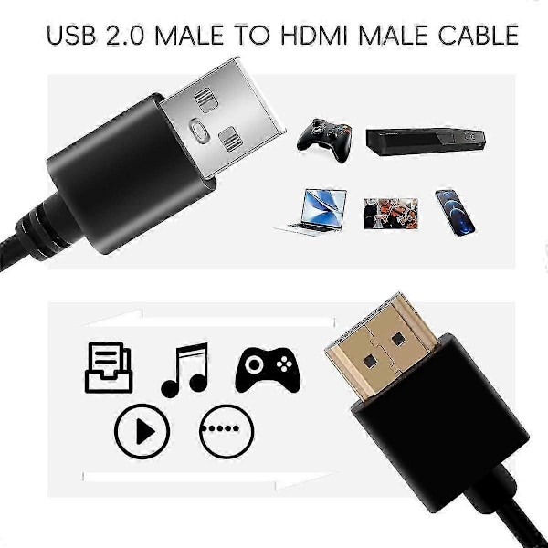 HDMI-kompatibel 1.4 Hann til USB 2.0 Plugg Adapter Kobling Lader Konverter Kabel