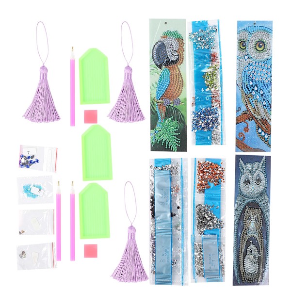 3 st DIY bokmärken material 5D diamantmålning verktyg oavslutad kristallbroderi konstset med tofs korsstygn