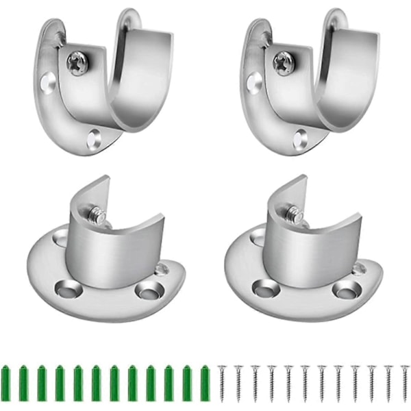 4 Pakning Flenskoblinger, 28mm U-formet med Skruer og Ekspansjonsrør for Garderobestenger, Klesstangbraketter (Sølv)