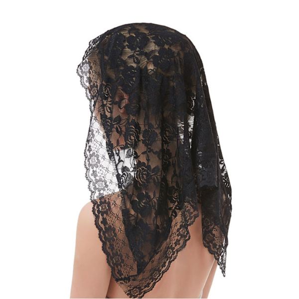 Kort brudeslør Blonder Enkeltlags Elegant højkvalitets bryllup Brudeslør til kirker Bryllup Dåb Sort