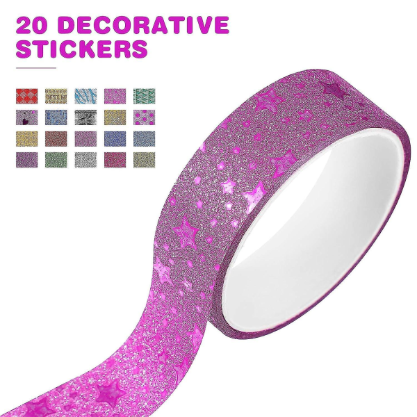 20 ruller med metallisk glitter Washi-tape for håndverk, scrapbooking, gaveinnpakning og festartikler i tilfeldige farger