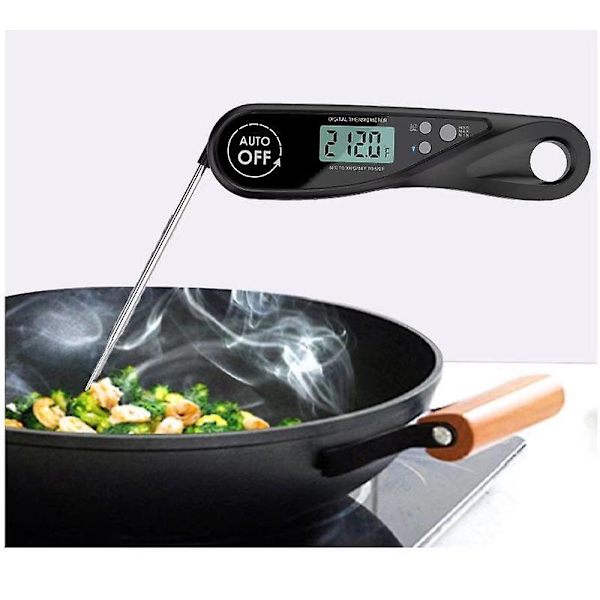 Omedelbar läs kökstermometer med LCD-skärm med bakgrundsbelysning och vikbar sond för matlagning, kött, BBQ, biff