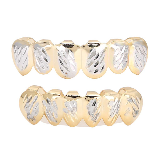Guld Tänder Set Tvåfärgad mässing Utsökt tänder tillbehör för Halloween Party Gift