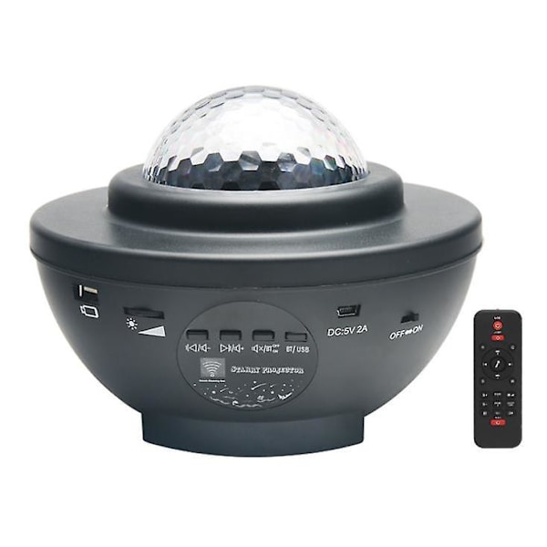 USB Natlampe med Bluetooth Musik, Stjernehimmel Projektion og Rotation - Sort