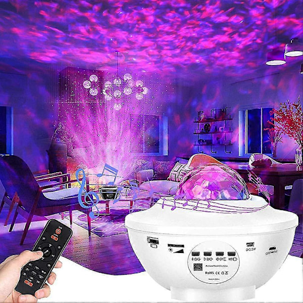 Bluetooth Stjerne LED Projektor Lampe med Sky Simulation og 12 Musikmuligheder