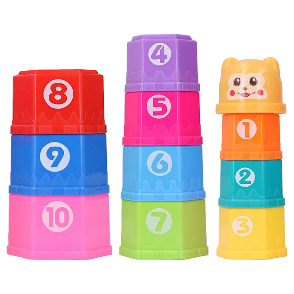 Baby Stapelkopp Barn Cartoon Hexagonal Nummer Brev Stapelkopp Badleksak Födelsedagspresent