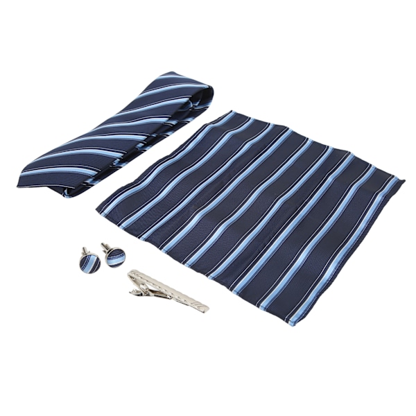 Klassiska slipsset för män, herrkläder, slipsar med blå ränder, handduk, presentask, accessoarer