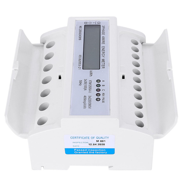 Digital 3-faset 4-leder 7P skinne elektrisk måler elektronisk kilowatt-time måler (30(100)A)-hvid-1 stk.