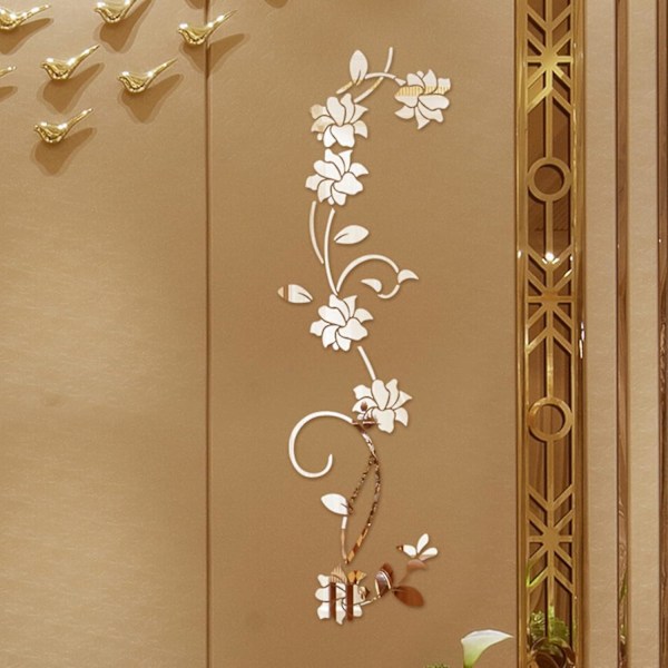 3D DIY Akryl Speileffekt Blomsterranke Veggklistremerker Veggmaleri Hjemmeinnredning