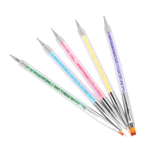 5 st Nail Art Pensel Hemsalong Portabel Dubbelhuvud Målning Ritning Liner Nail Dotting Pen Set