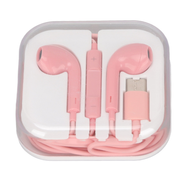 USB C-hörlurar Multifunktions HiFi stereomikrofon och volymkontroll Trådbundna hörlurar för typ C-gränssnittsenhet Rosa