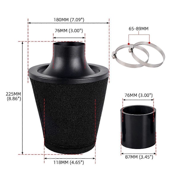 Bil Universal 70mm Luftfilter Kit Svampe Style Filter Bildele 70mm53
