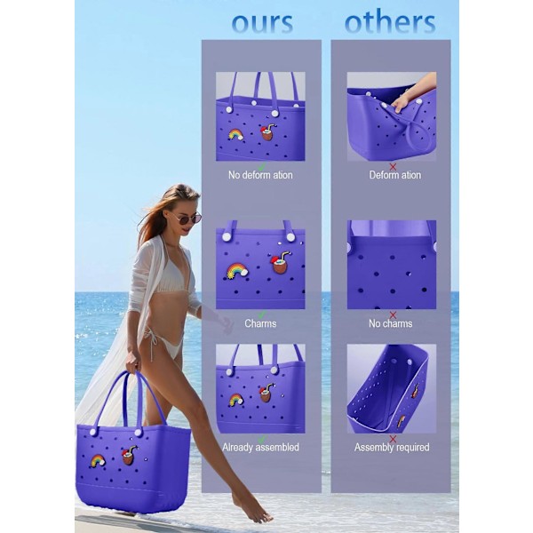 Strandväska Gummi Tote Bag - Vattentät Resväska för Kvinnor Tvättbar Tote Bag Handväska för Sport Strand Marknad Pool ZD W Lila stor