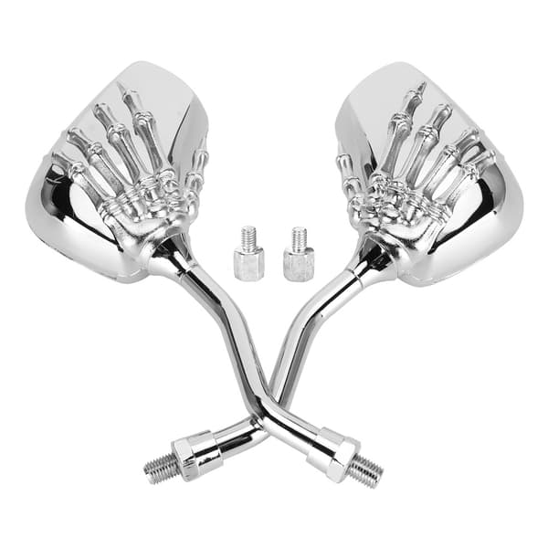 2 stk. Motorcykel Forkromede Bakspejle 8mm 10mm Gevind Skelet Kraniehånd Styrreflektor