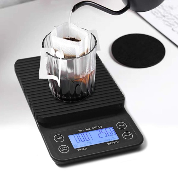 Profesjonell Mini Kaffevekt med Timer og LED-Skjerm 3kg Digital Kjøkkenvekt med Tare-Funksjon