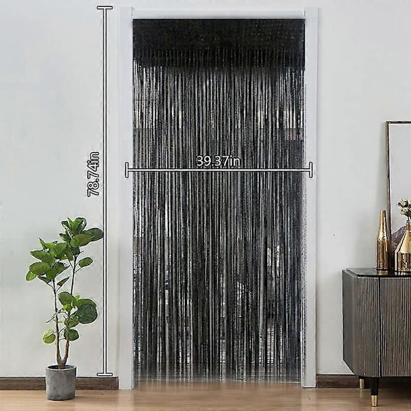 Set med 2 paljettgardiner för dörröppning, rumsavdelare för fönster 200 x 100 cm Svart