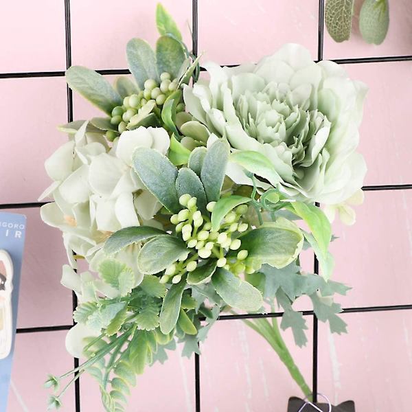3-delt kunstig Peony Camellia-blomstrende plante for DIY retro-dekorasjon i hjemmet, kontoret, hage, fest, bryllup - hvit, rosa, grønn