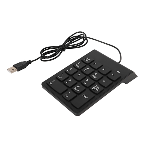 Langallinen numeronäppäimistö, musta, USB-liitäntä, 18 näppäintä, hiljainen, plug and play, tasainen numeronäppäimistö pankkiin, toimistoon ja pelaamiseen