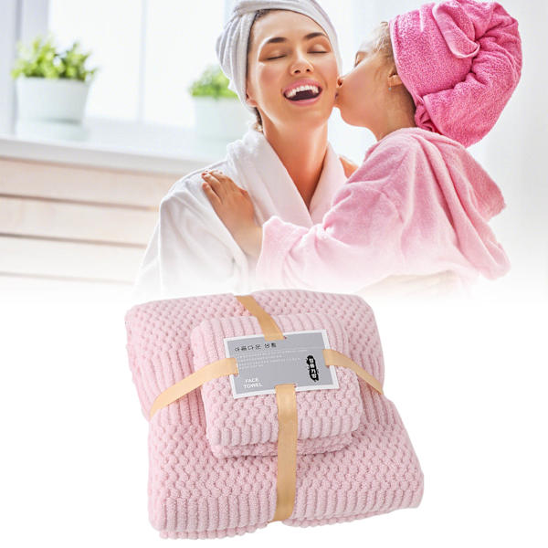 Badlakanset i korallfleece, snabb torkning, hög absorption, mjuk och bekväm för daglig användning, rosa