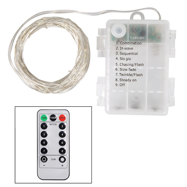 USB-koppartråds LED-slingljus, festligt ljusornament med fjärrkontroll, vit, 3 meter