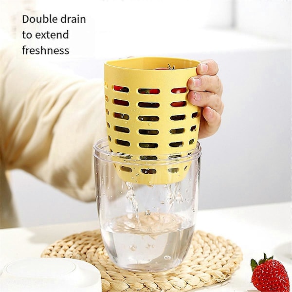 Salatkopp, piknik fruktkopp, dobbeltlags dreneringskopp, gul