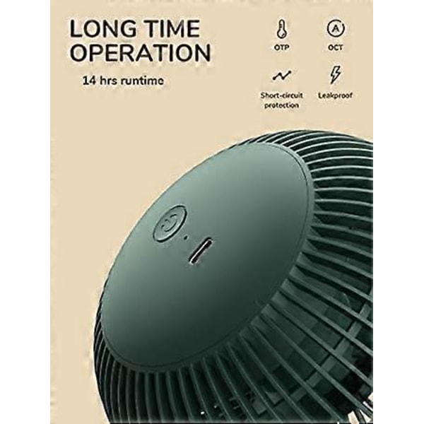 Vert Fonc Mini Vifte med Klemme, Liten USB-vifte med 4000mAh Oppladbart Batteri, 4 Hastigheter, Maks 14 Timer, Liten og Stillegående for Li