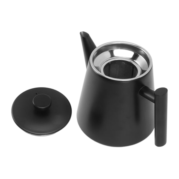 1L Tekande i Rustfrit Stål Dobbelt Lag Glansfuld Satin Finish Glat Touch Sort Vandkedel til Hjem Restaurant