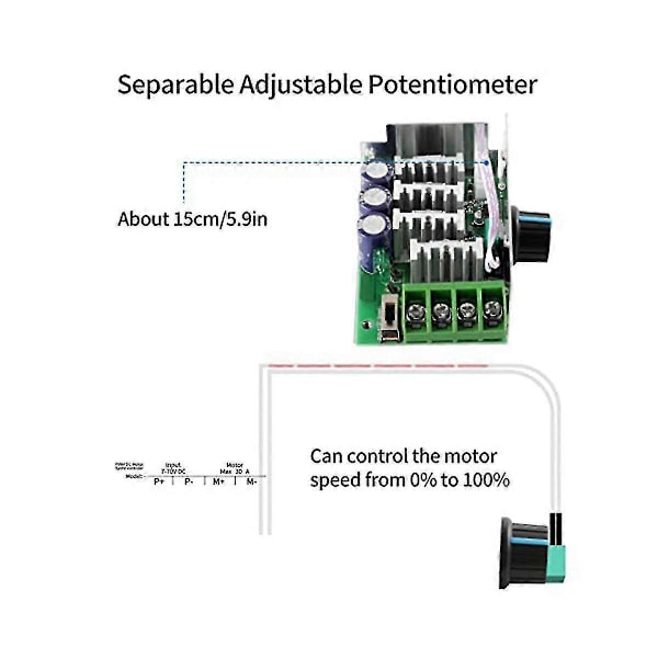 DC Motor Hastighetskontroller PWM Kontroller, 7-70V 30A Justerbar PWM Motor Hastighetsregulator 12V 24V 36V