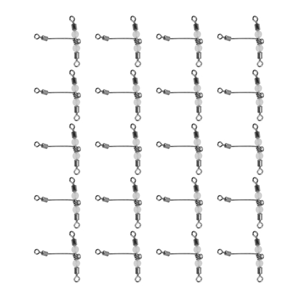 20 stk T-form lysende fiskeswivel 3-veis kobling Cross Line rullende svivel med perler 4x5 #