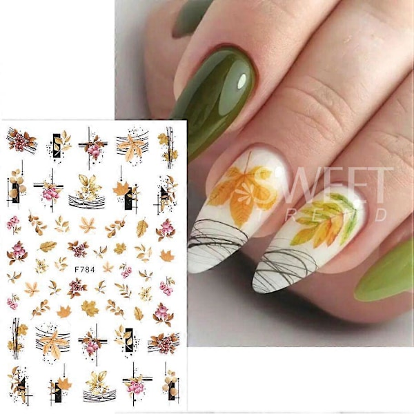 2 kpl 3D Vaahteranlehti Kynsitarroja Kultaisilla Syksyviivoilla DIY Manikyyrikoriste Naisille F783F784