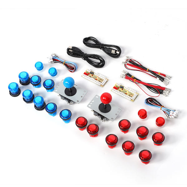 DIY Arcade Joystick Kit USB Chip Controller 5V med upplysta tryckknappar utan fördröjning (röd blå)