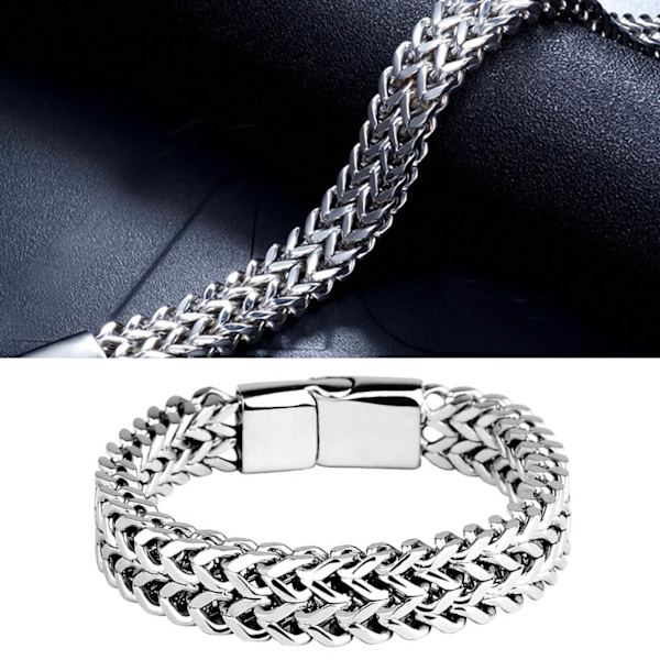 Magnetiskt armband i titanstål med dubbla rader magneter, silver, modernt smycke, present till män, 21 cm/8,27 tum