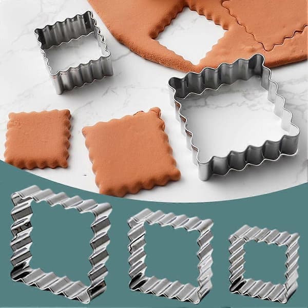 3 Pcs Stainless Steel Square Cookie Cutters, Rectangular Biscuit Molds Gray