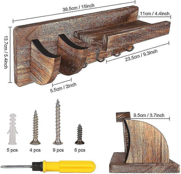 Gitarrvägghylla Trägitarrhållare Gitarrställ Vägg Med 3 Krokar