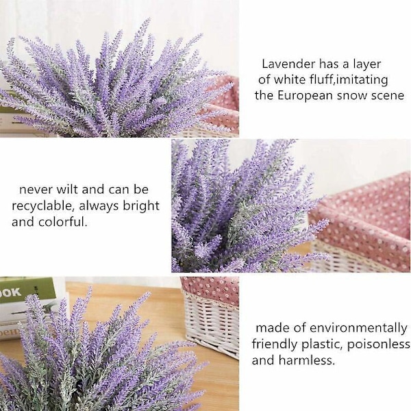 4 bunter med kunstige blomster, flokket kunstig lavendelplante, kunstige blomster potte dekorasjon (hvit)