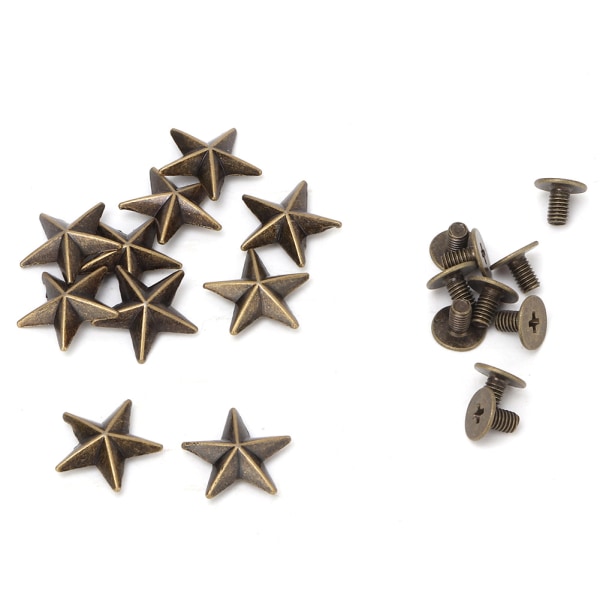 10 st Metal Star Stud Nit Spike Skruv för Leathercraft Väskor Skor DIY-dekoration (14 mm brons)