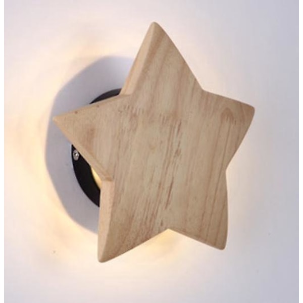 Moderne stjernevegglampe for barn, varm LED-lampe i massivt tre, kreativ trekunststudie-rombelysning, dekorativt lys for 180 mm vegg
