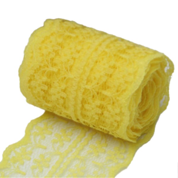 10m Spetsband Rulle 4.5cm Bred Oelastisk Färgrik Spets DIY Broderi Dekoration för Sömnad Gul