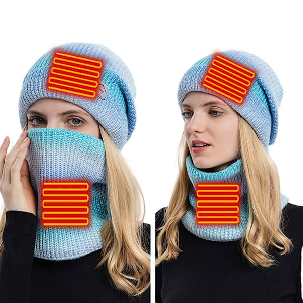 2 st värmehatt halsduk set USB värme vinter tie dye stickad hatt halsduk för män kvinnor utomhus skidåkning cykling löpning