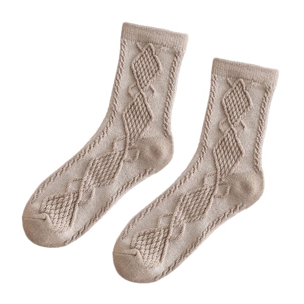 Børne Crew Sokker til Piger Bomuld Komfortable Varme Retro Preppy Mid-Calf Crew Sokker til Vinter Efterår Khaki M
