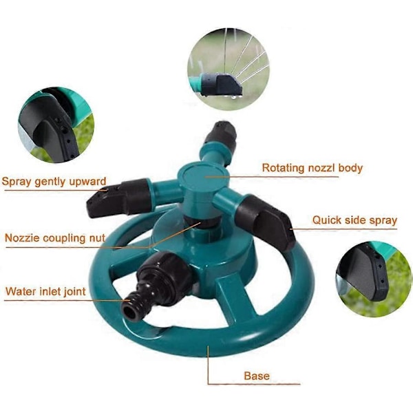2-delt hagesprinkler for plen Automatisk roterende sprinklersystem med 3 plensprinklerdyser, for hage, gård, blomster, grønnsaker og Mo