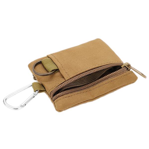 Utomhus EDC Molle-ficka Plånbok Mini Bärbar Nyckelkortfodral EDC-ficka Väska Myntväska med Karabinhake Tan