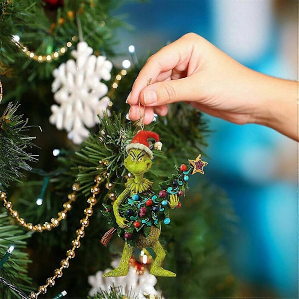 Julepynt Grinch Resin Træ Hængende Dekorationer 2 Stykker Grøn