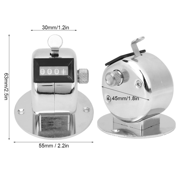 BERM Tally Counter 4-sifret sølv aluminiumslegering håndholdt telleverktøy med base