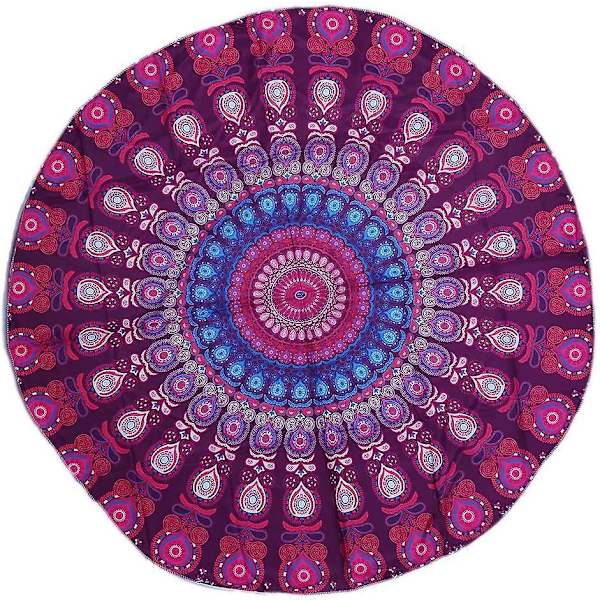 Pyöreä Mandala-seinävaate Bohemian-tyyliin, rantapyyhe piknik-viltti - 5 jalkaa leveä