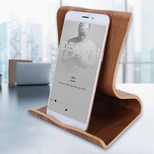 Trä Mobiltelefon Stativ Bordplatta Surfplatta Hållare Fäste för Sängbord Kontor Skrivbord Brun