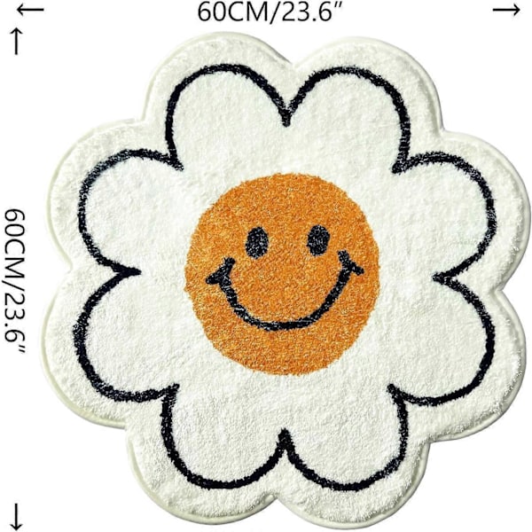 23.6 Tum Glad Mun Matta Solros Söt Badrumsmatta Stark Vattenabsorption Superabsorberande och Fluffig Maskintvättbar Badrumsmatta för Dusch, Badkar, Sovrum