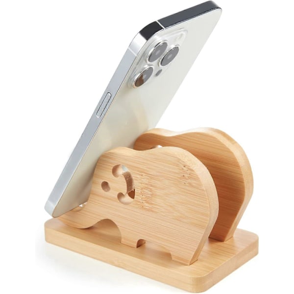 Elefant telefonholder i bambus for skrivebord, avtakbar telefonholder i tre