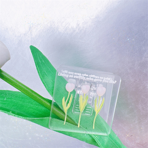 Dobbeltsidet fotoklemme i akryl med tulipanmønster, multifunktionel, transparent papirklemme til organisering, lyseblå