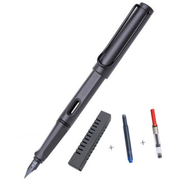 Frosted Black Triangular Fountain Pen Set med tredimensionellt grepp, synligt bläckfönster, kalligrafi